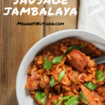 Bowl of jambalaya with a fork in it.