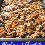 Easy Chocolate Blueberry Granola on a baking sheet.