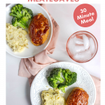 Mini BBQ Chicken Meatloaves on a pink plate with a glass of water near by