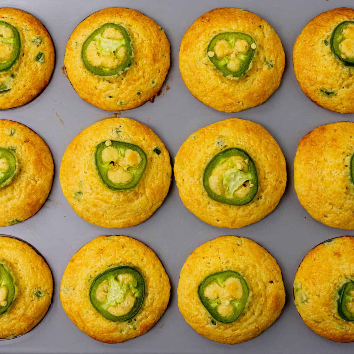 Jiffy Jalape&ntilde;o Cornbread Muffins baked in muffin tin
