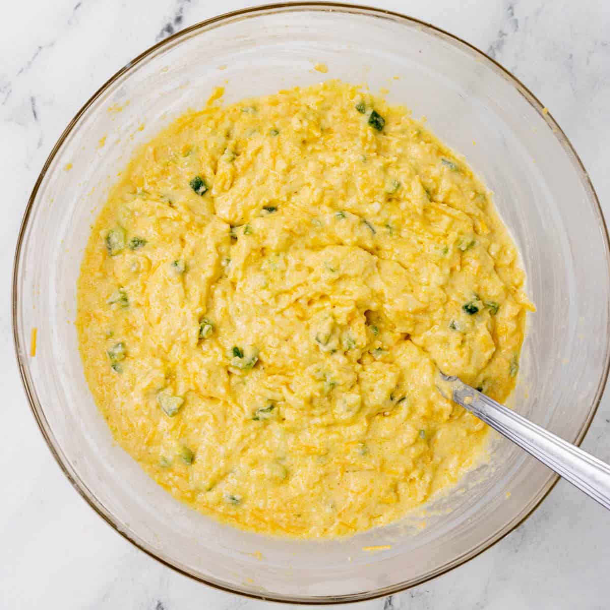 Jiffy Jalape&ntilde;o Cornbread Muffins batter in bowl