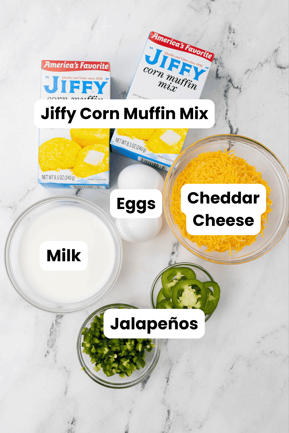 Jiffy Jalape&ntilde;o Cornbread Muffins Ingredients with labels