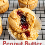 Peanut butter and Jelly Muffins on a black cooling rack