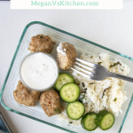Greek Turkey Meatballs with Rice in a meal prep container