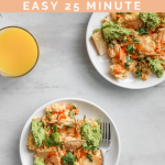 Migas woth hot sauce and smashed avocado