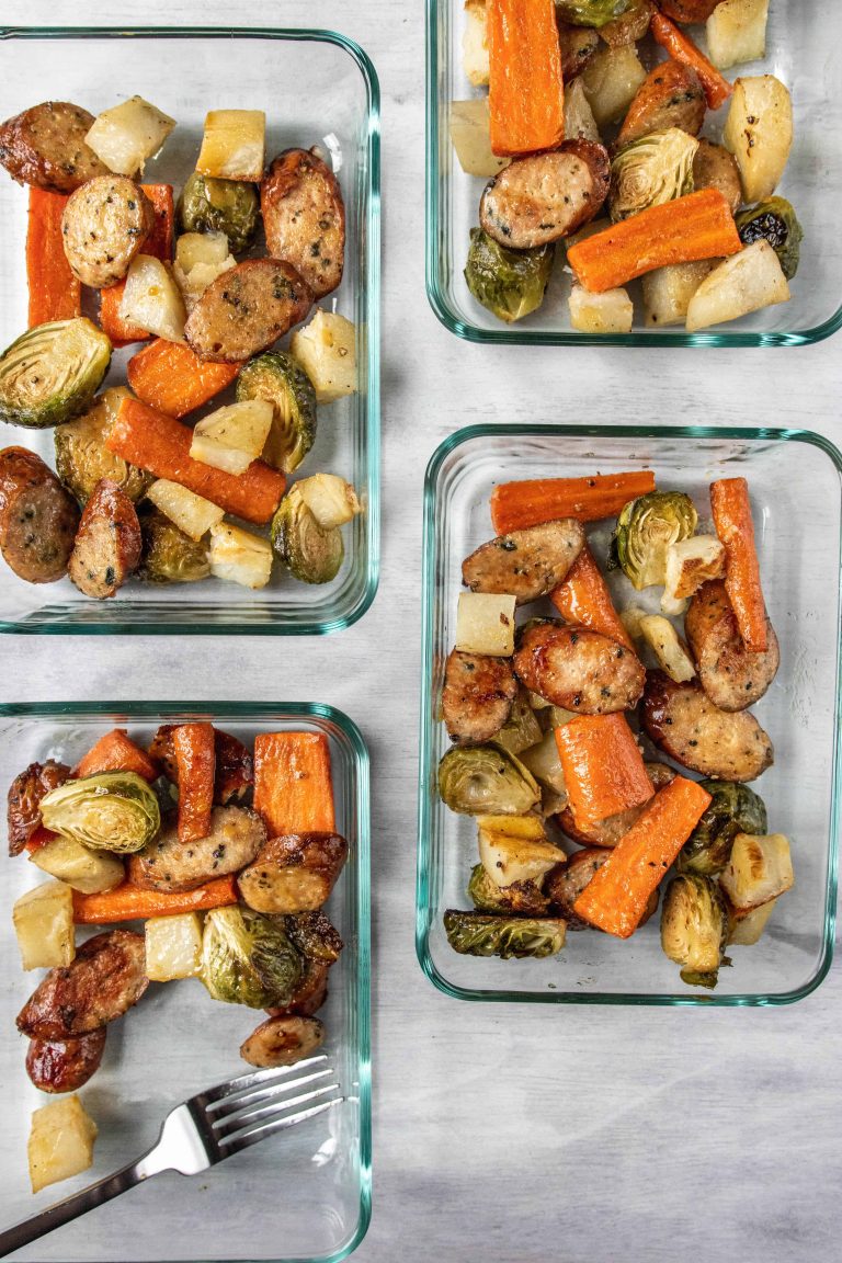 Honey Mustard Sausage and Veggies in a Meal Prep container
