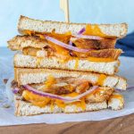 Chipotle chicken melt cut in half