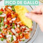 Pico de Gallo in a bowl with a chip