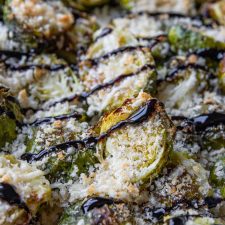 Balsamic Glazed Brussel Sprouts on a sheet pan