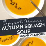 Squash Soup with toasted pepitas on top.