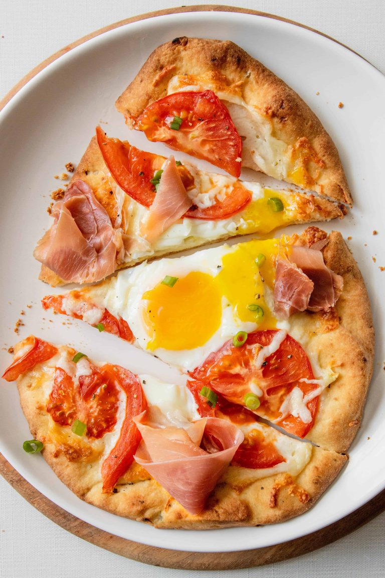 Naan Breakfast Pizza on a plate.