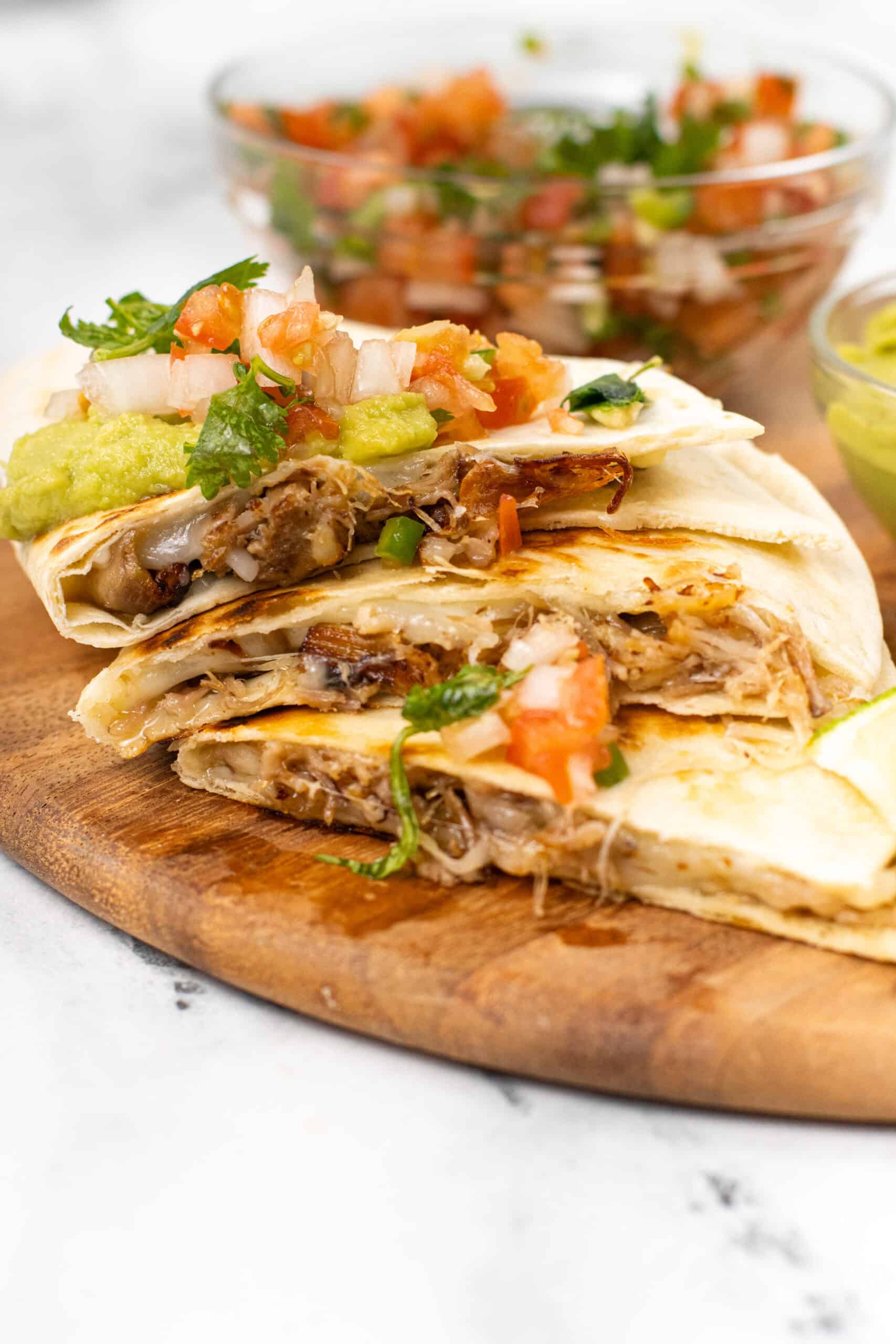 finished shot of Pulled Pork Carnitas Quesadilla Recipe