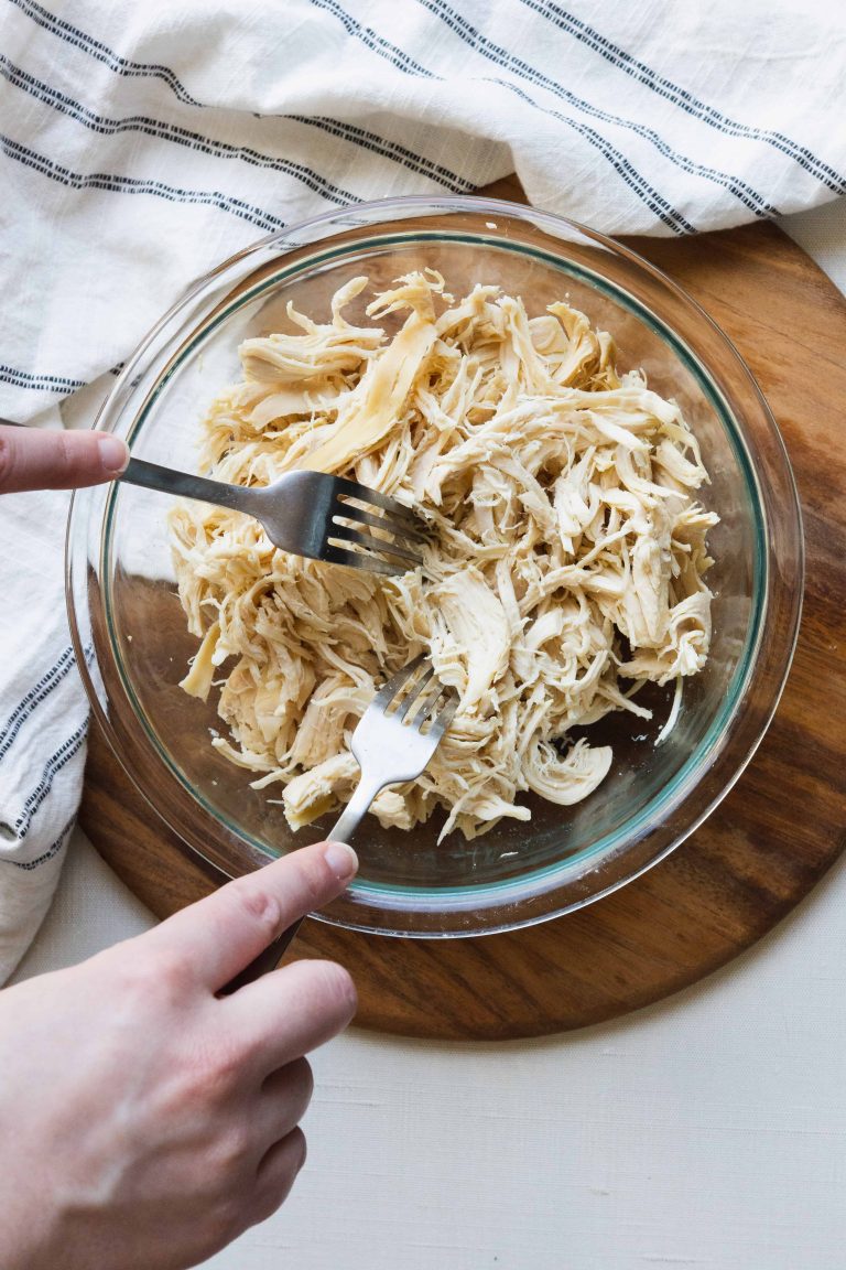 Shredded Chicken in a glass bowl