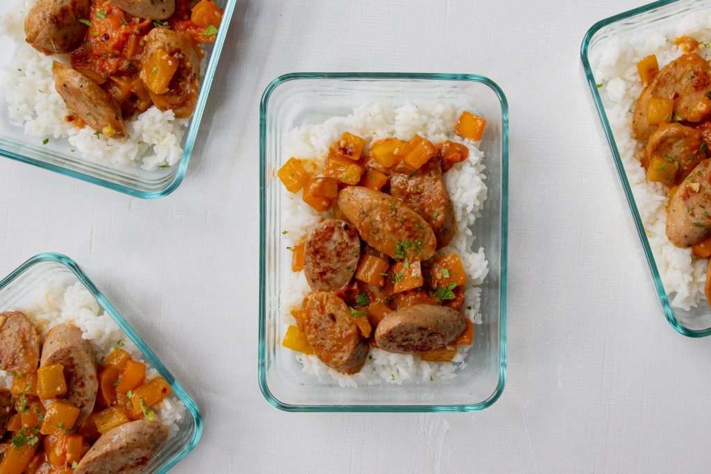Chicken Sausage Meal Prep in meal prep containers.