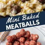 Mini Baked Meatballs on pasta, and raw mini meatballs