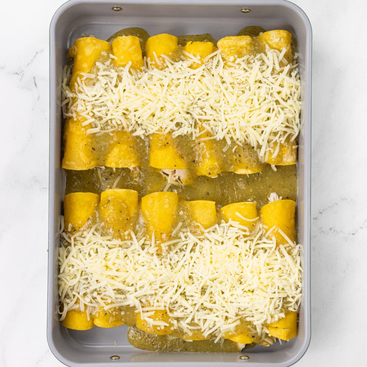 Green Chile Chicken Enchiladas Assemble