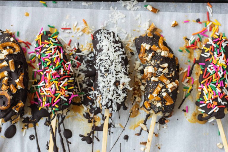 Chocolate Covered Bananas on a sheet pan