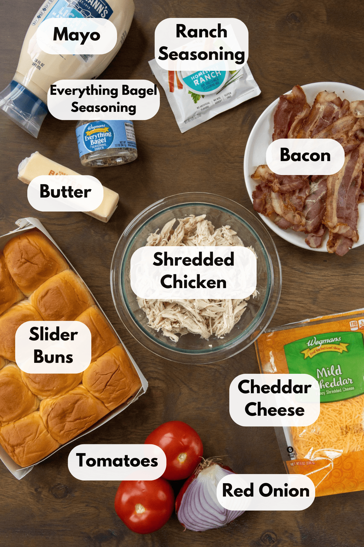 Ingredients for chicken bacon ranch sliders