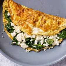 Spinach and Feta Omelet in a skillet