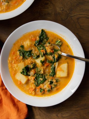 Red Lentil Soup with Potatoes and Kale