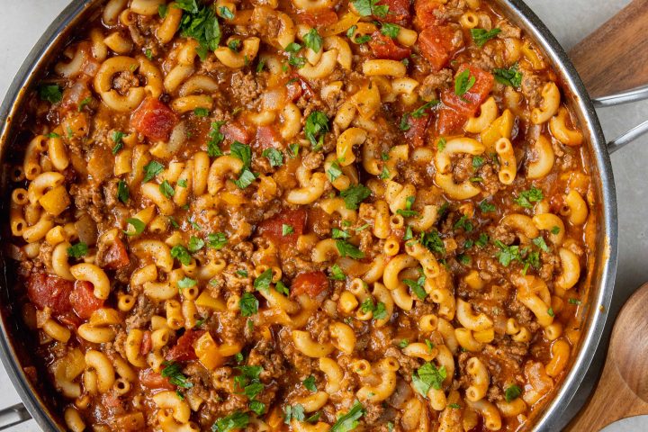 Easy Ground Beef Goulash in a pan