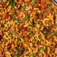 Easy Ground Beef Goulash in a pan