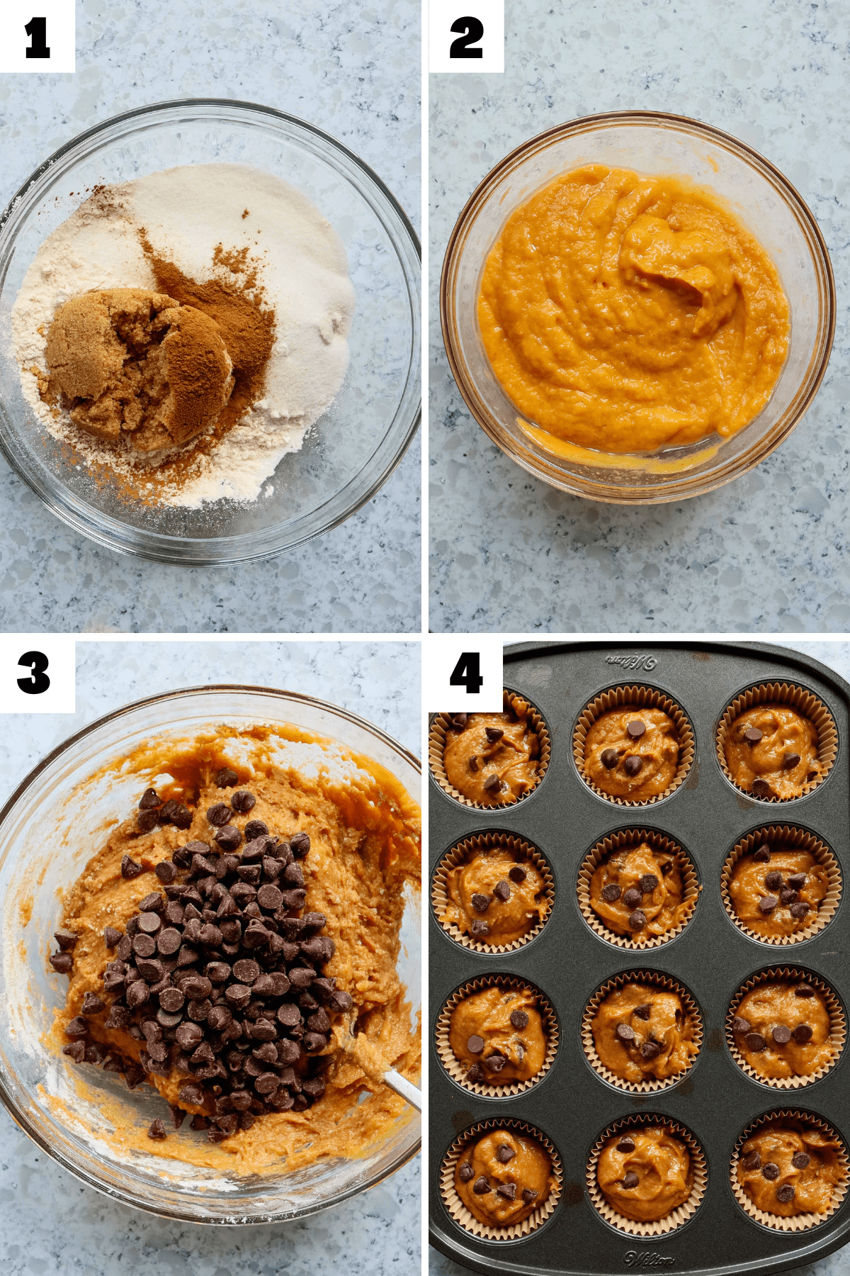 4 steps to make Chocolate Chip Pumpkin Muffins