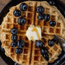 Oat Flour Waffles with butter and blueberries