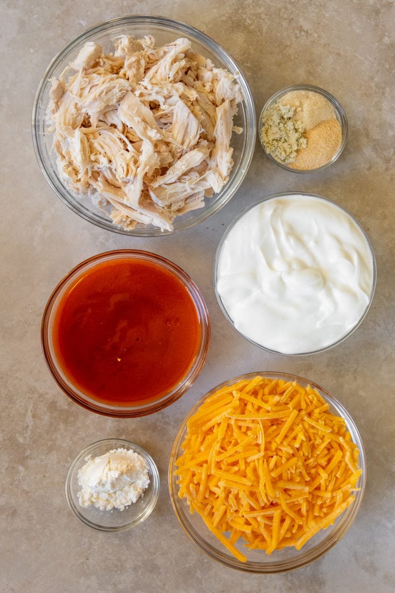 Ingredients for Buffalo Chicken Dip with Greek Yogurt