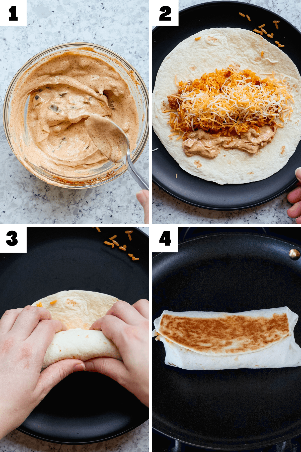How to make Cheesy Bean and Rice Burritos