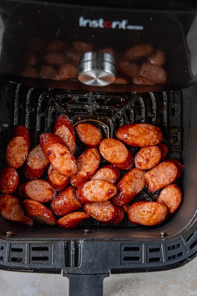 BBQ Air Fryer Smoked Sausage in an air fryer