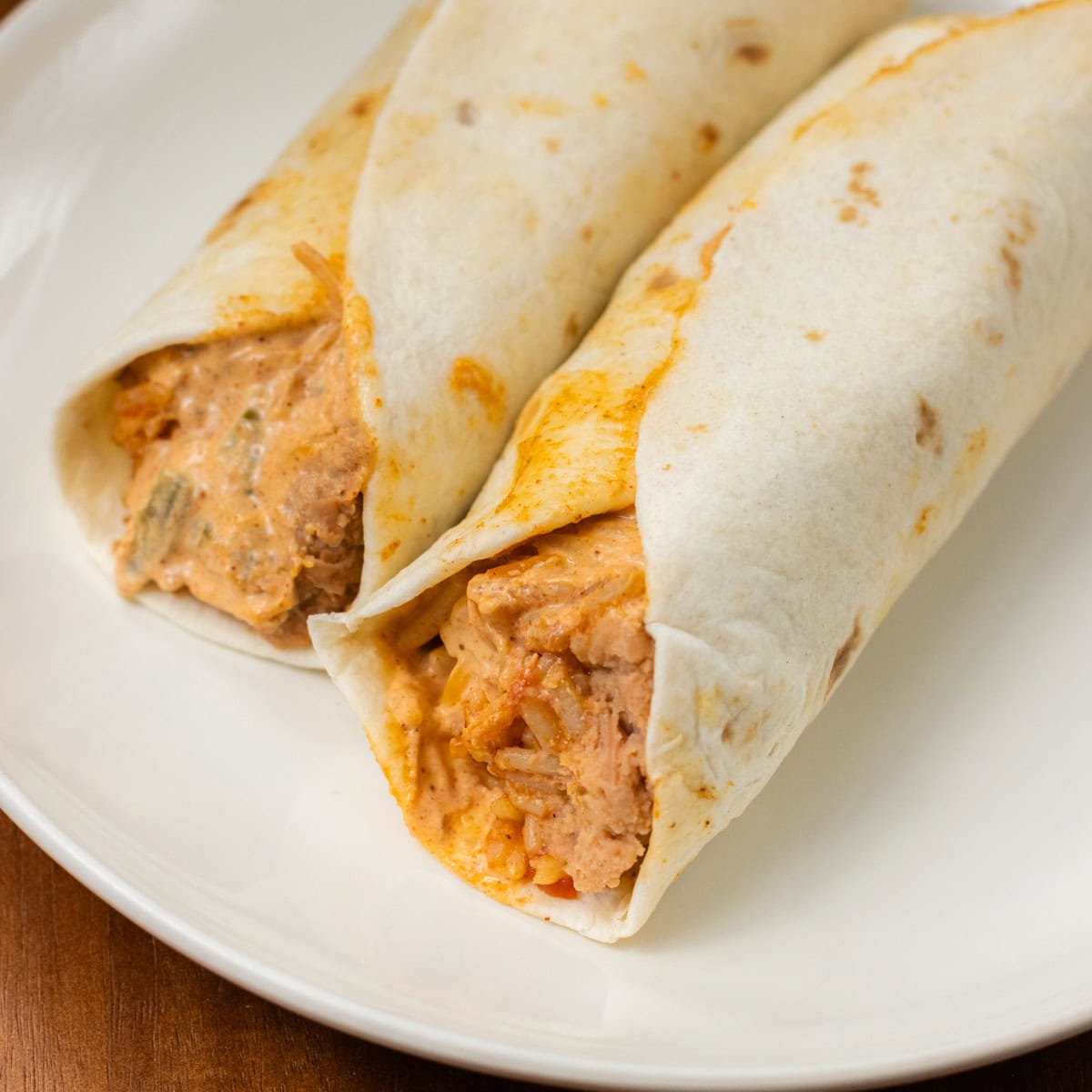 Cheesy Bean and Rice Burrito finished