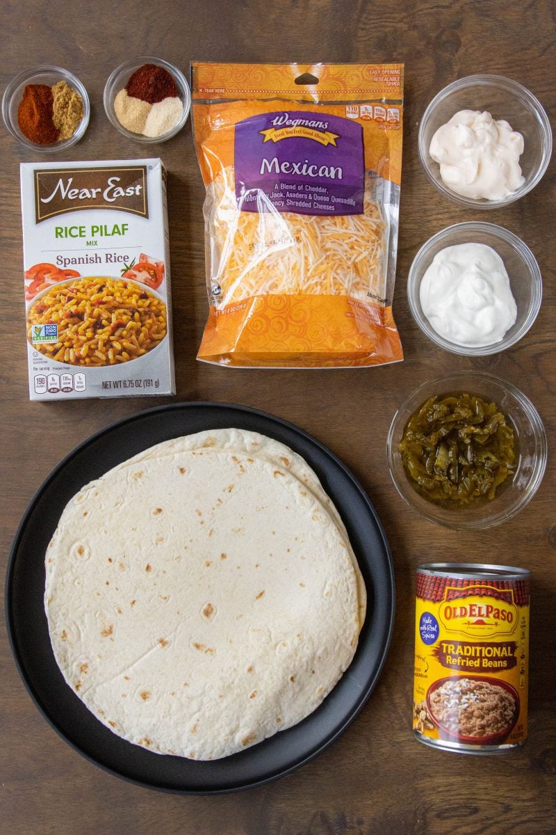 Ingredients for Cheesy Bean and Rice Burritos