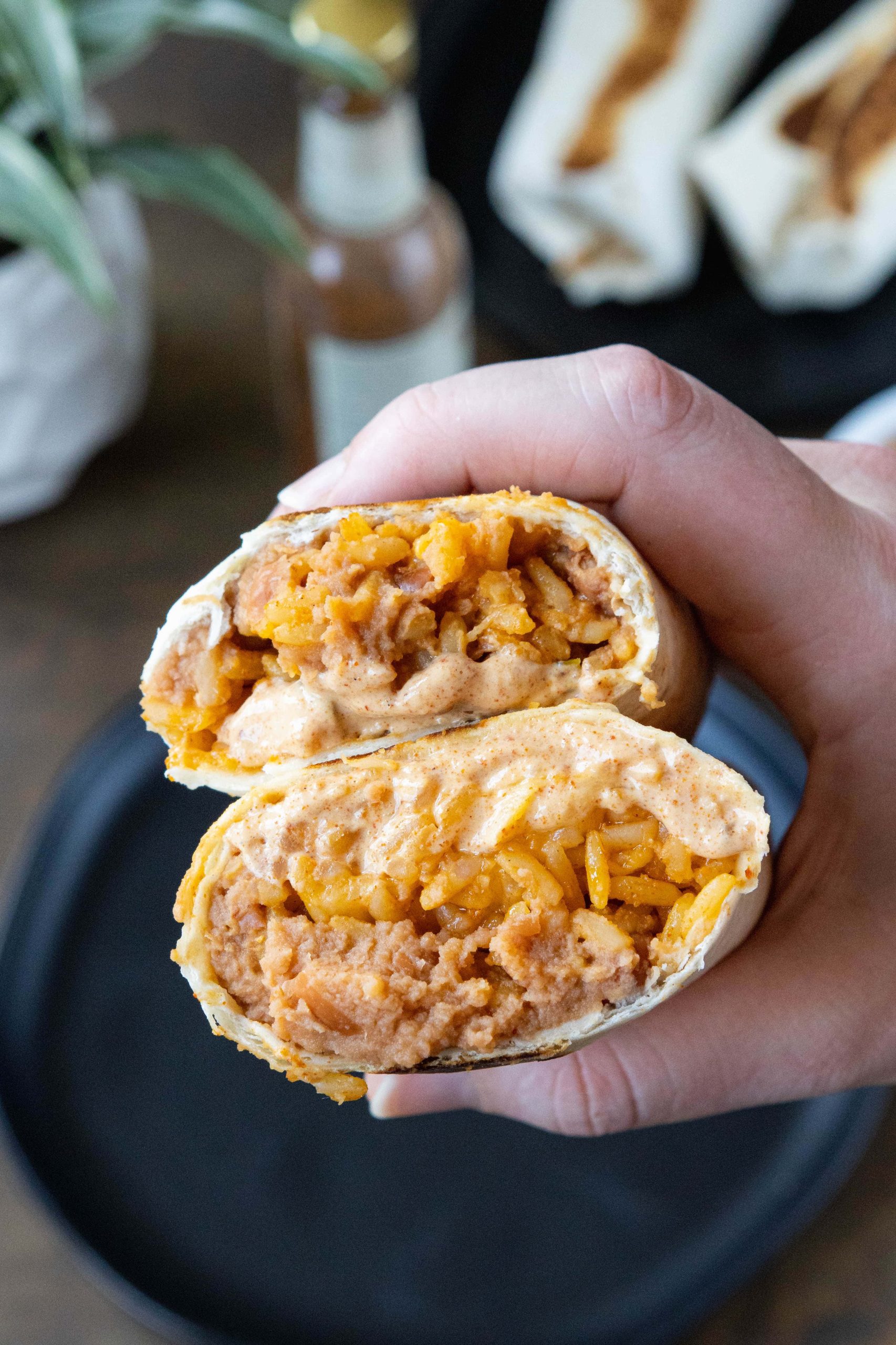 Bean and Cheese Burrito split in half