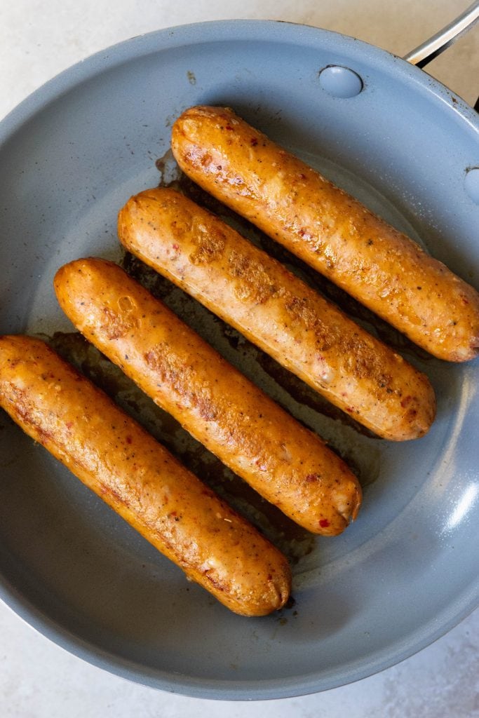chicken sausage in an skillet