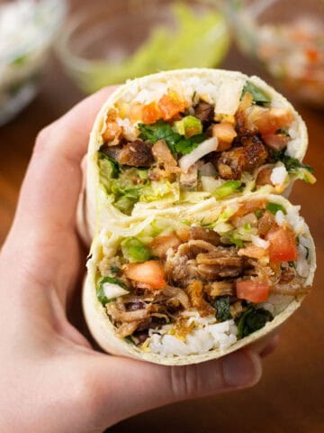 carnitas burritos finished close up
