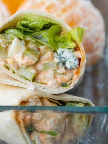 Buffalo Chicken Salad Wrap in meal prep container