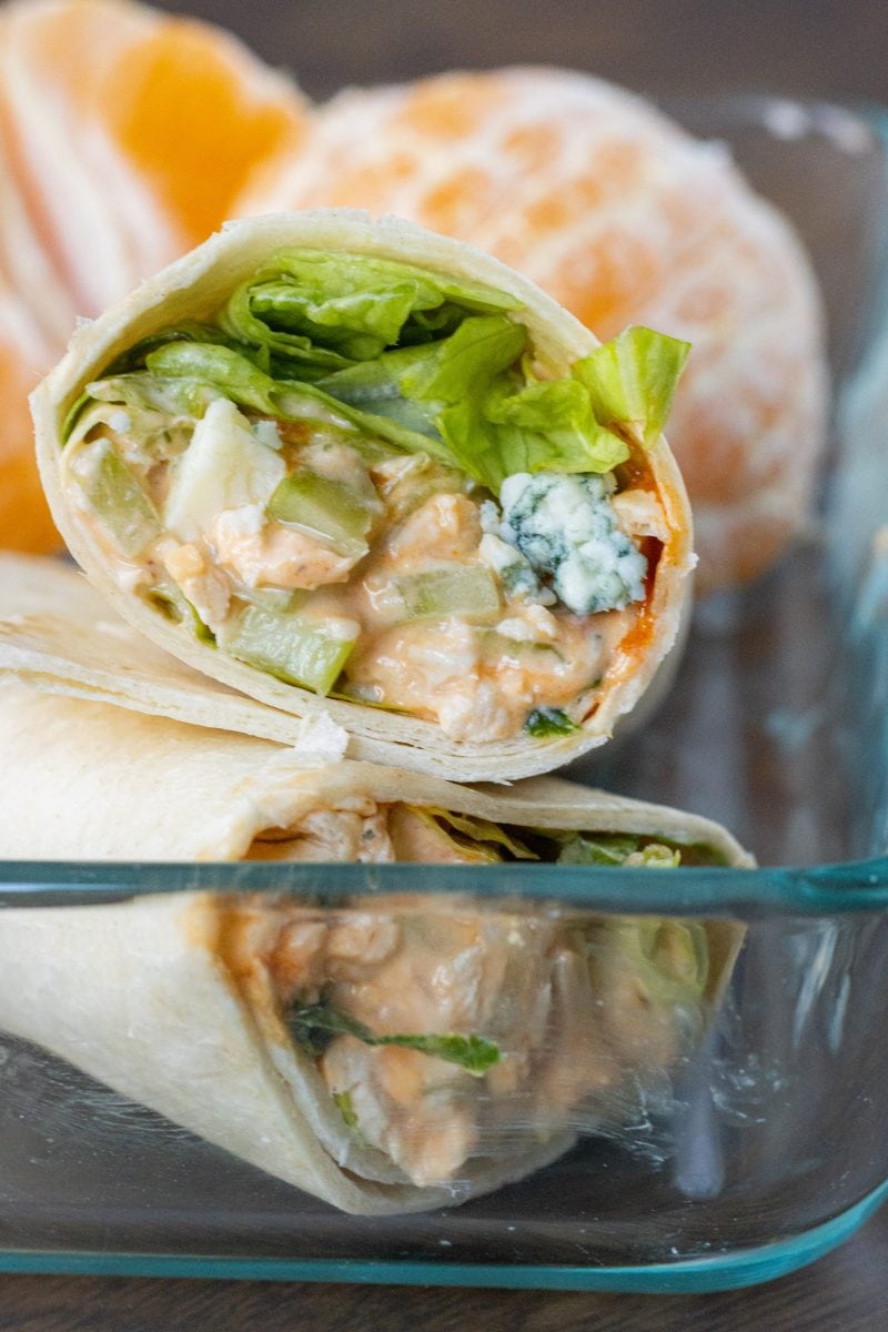 Buffalo Chicken Salad Wrap in meal prep container