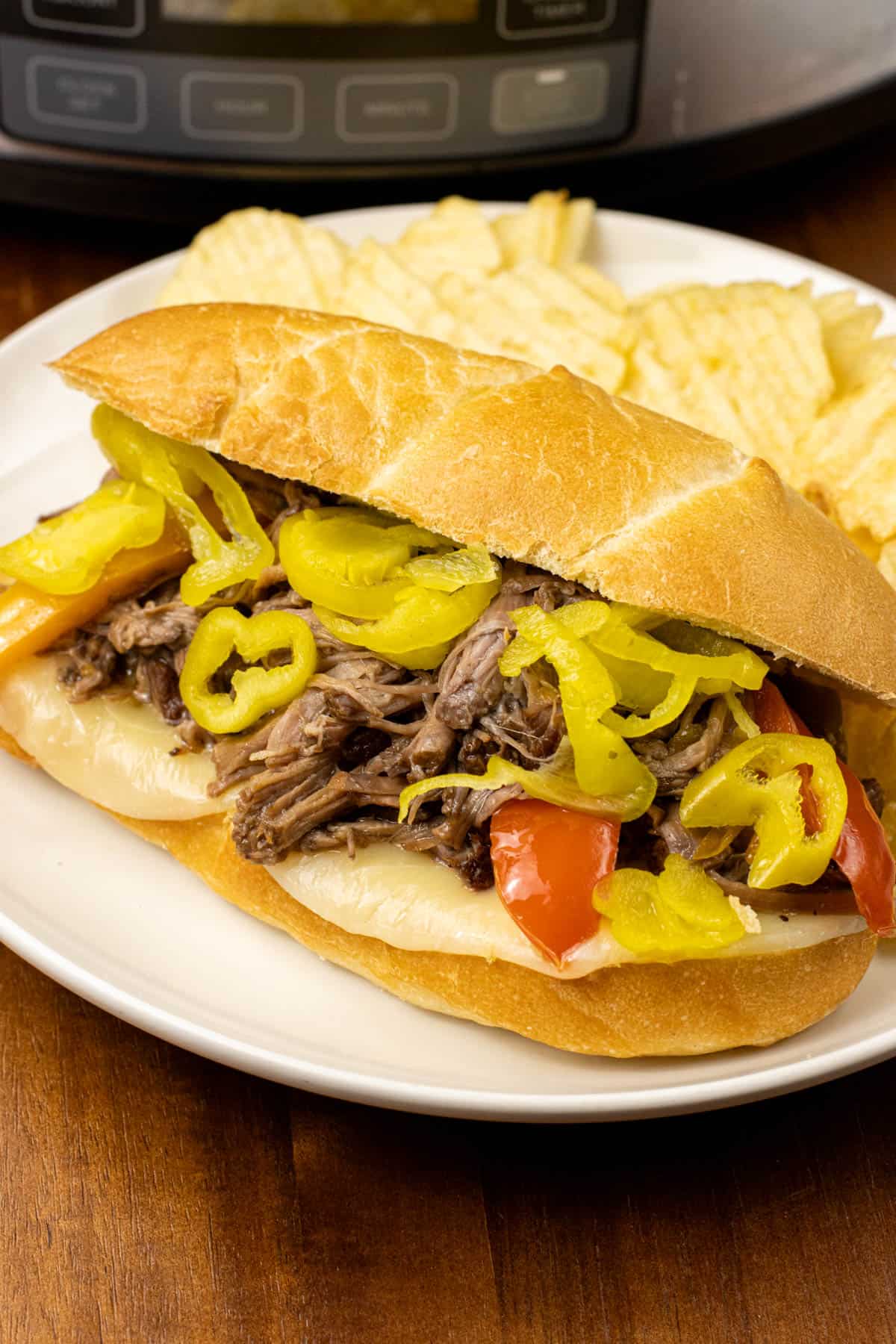 Crockpot Italian Beef Sandwich on plate