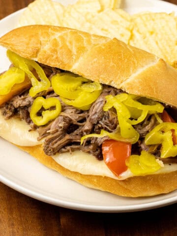 Crockpot Italian Beef Sandwich on plate