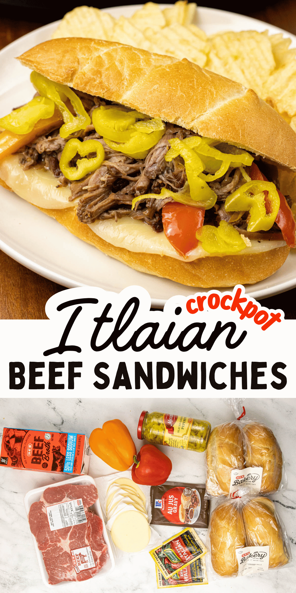 Crockpot Italian Beef Sandwich on plate Pin