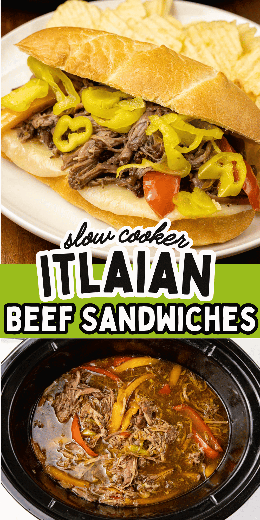 Crockpot Italian Beef Sandwich on plate Pin