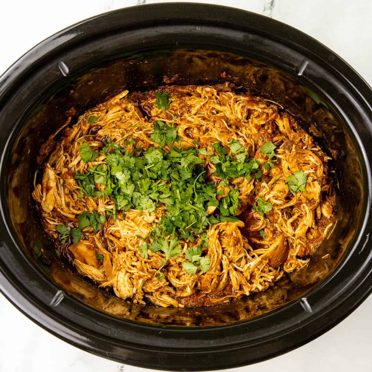slow cooker shredded chicken in a slow cooker