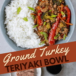 Turkey Teriyaki with rice in a bowl pin image