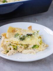 Broccoli chicken lasagna on plate social