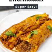 Shredded Beef Enchiladas with red sauce pin