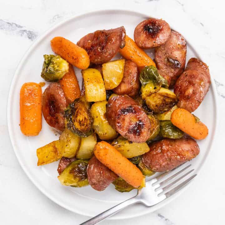 Sheet Pan Chicken Sausage plated wide