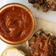 Chipotle BBQ Sauce on a brisket sandwich