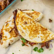 brisket quesadilla on parchment paper