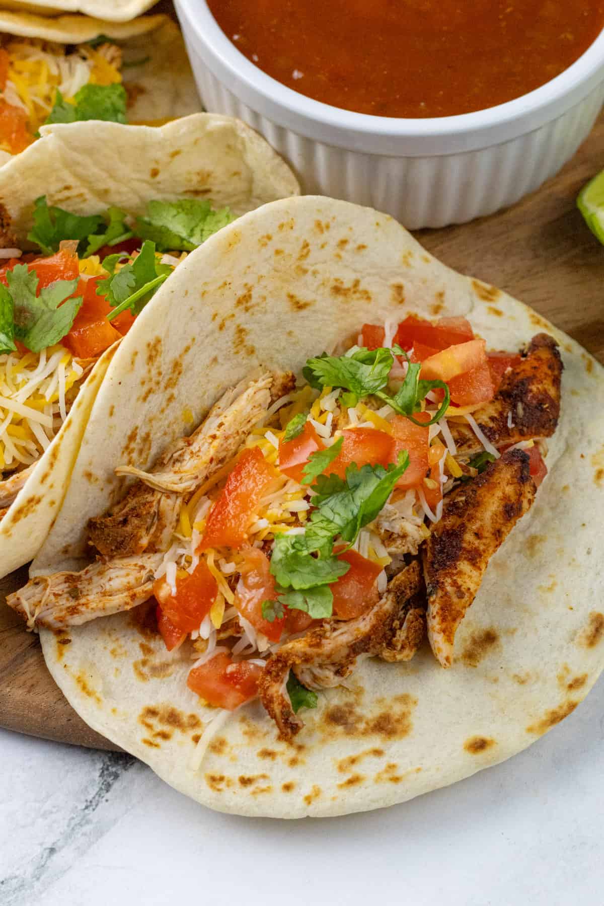 chicken taco with taco toppings